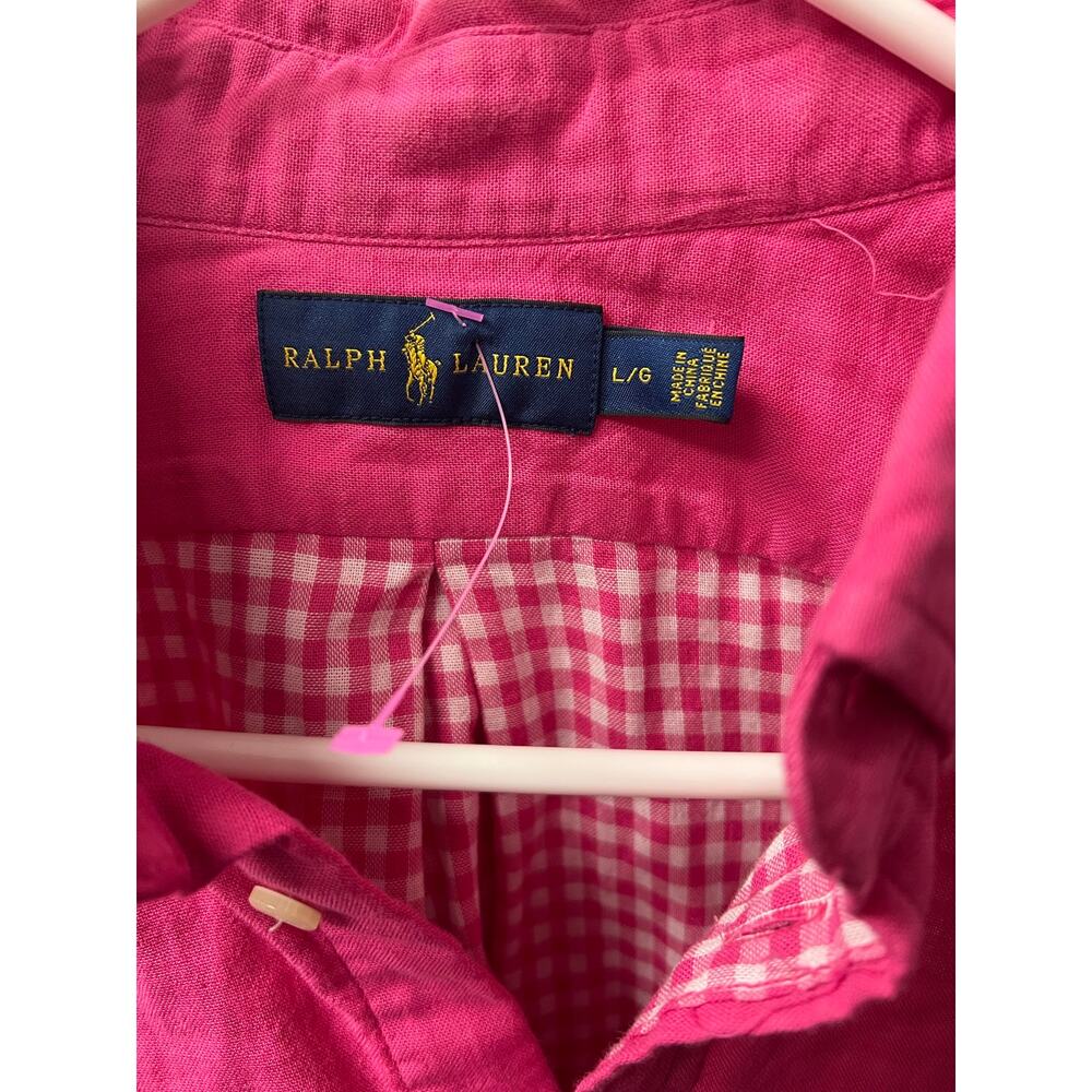 Ralph Lauren Women’s L Pink Double Face Gingham Cotton Button Down Pony Shirt - Picture 4 of 11